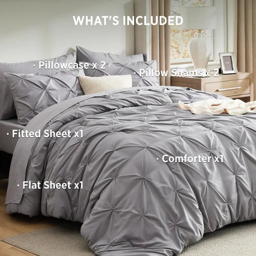 Bedsure Pintuck 7-Piece Comforter Set - Multi-Color, Ultra Soft, Hotel Style